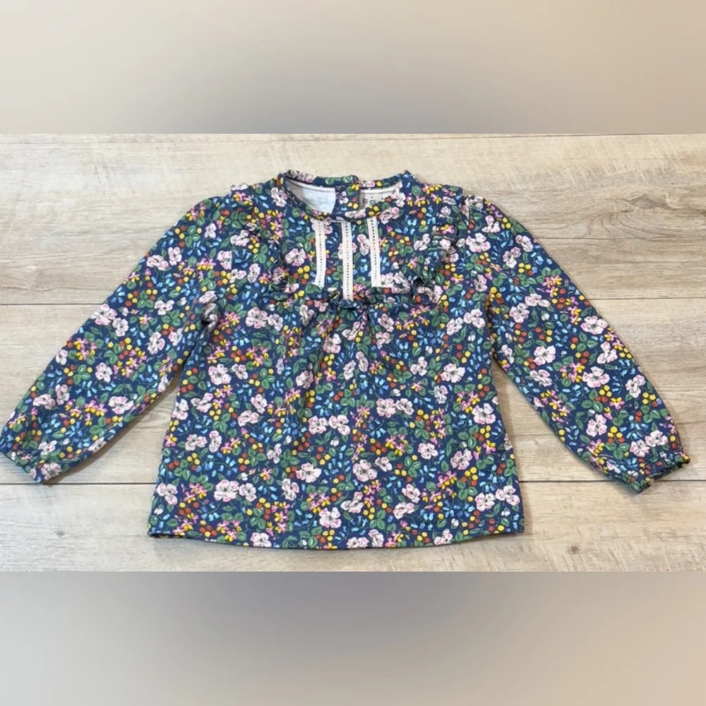 Baby Boden Jersey Cord Ruffled Long Sleeve Top Size 2-3 Years
